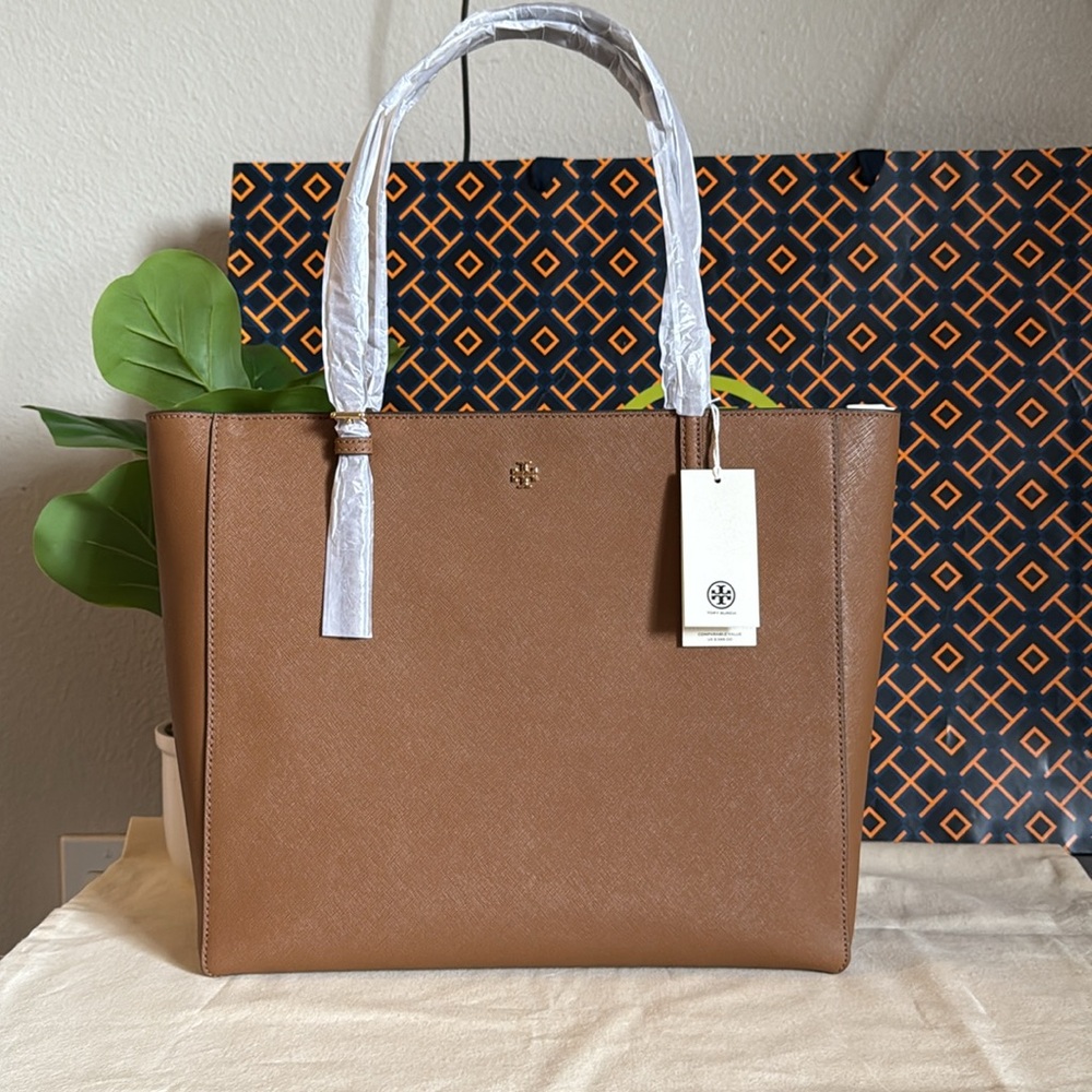 NWT , Tory Burch Emerson zip  Brown large Tote Bag moose color - Picture 3 of 14